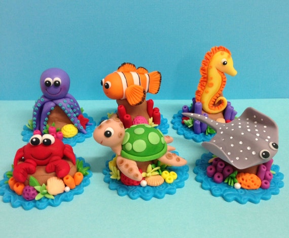 Fondant Sea Animals Cupcake Toppers Turtle Sting Ray Fish