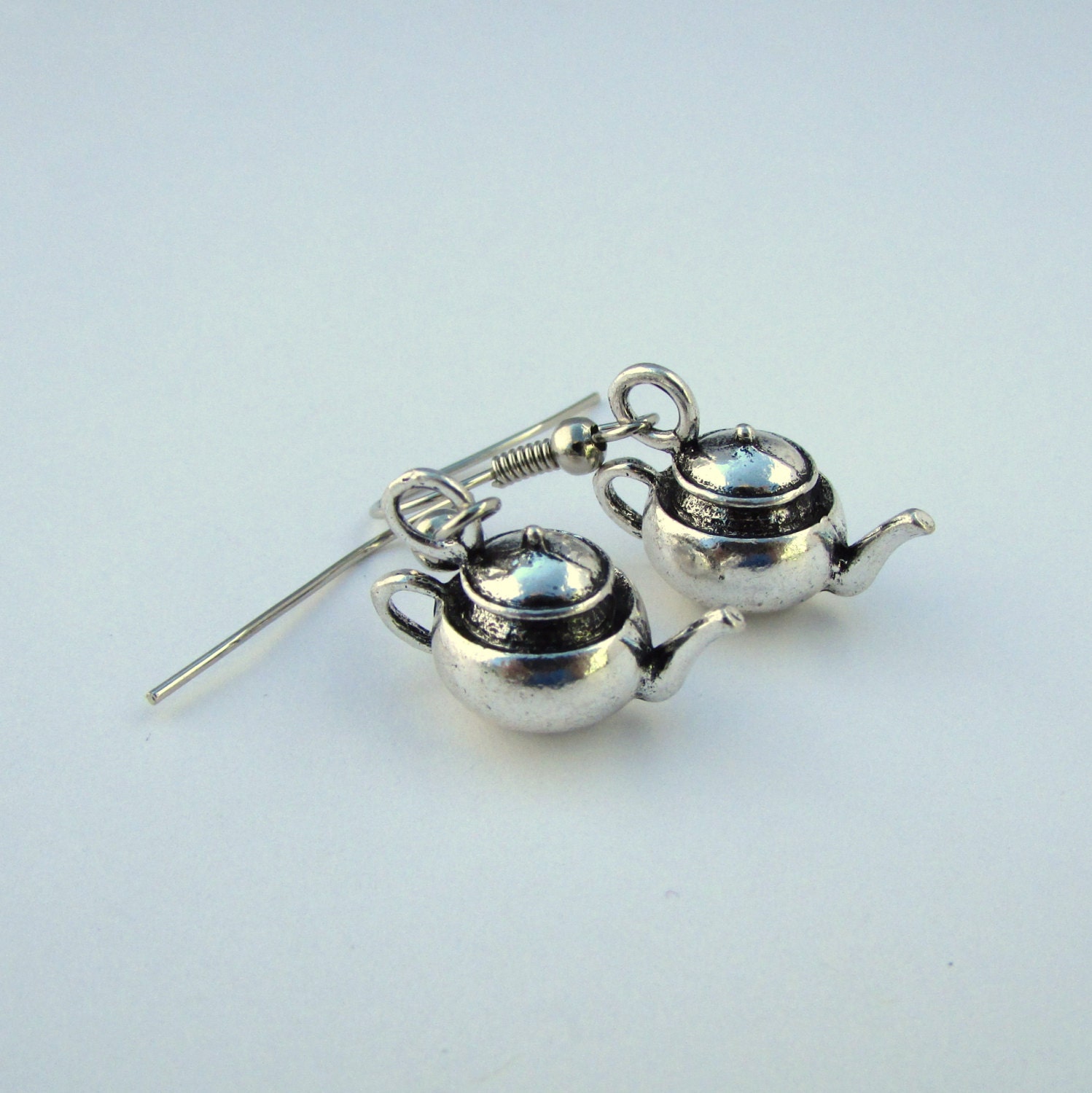 Antiqued Silver Teapot Earrings E46 by bookchics on Etsy