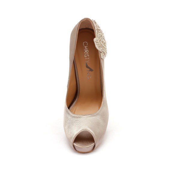 silver satin high heels