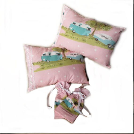 Decorator Pillow Set Glamping Camping theme in Pink by RetroBrenda