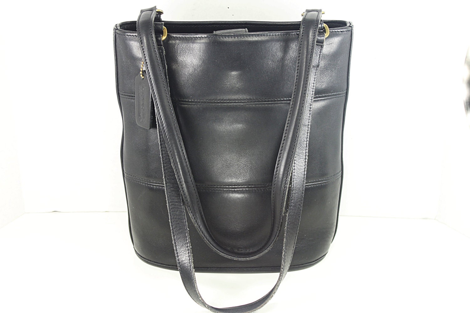 Vintage Coach Black Leather Shoulder Bag Bucket Bag Purse