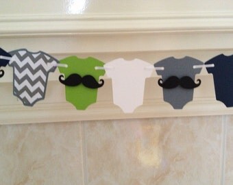 Little Man Baby Shower Decor, Mustache Bash, Little Man Garland, Mustache Baby, Mustache Garland, Green and Navy One-Pieces, Little Man Baby