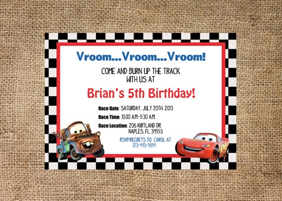Cars Birthday invitation personalized and printable 5x7