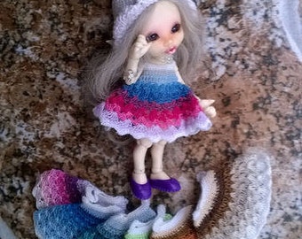 Preorder: Crochet RAINBOW dress for tiny doll (pukipuki, realpuki FL.....)