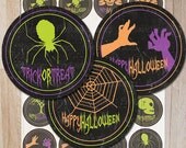 Chalkboard Halloween printable cupcake toppers halloween party stickers DIY decoration Instant download 2 inches circles Il_170x135