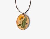 Pressed flower necklace, Wooden pendant, Wooden jewelry, Wooden necklace