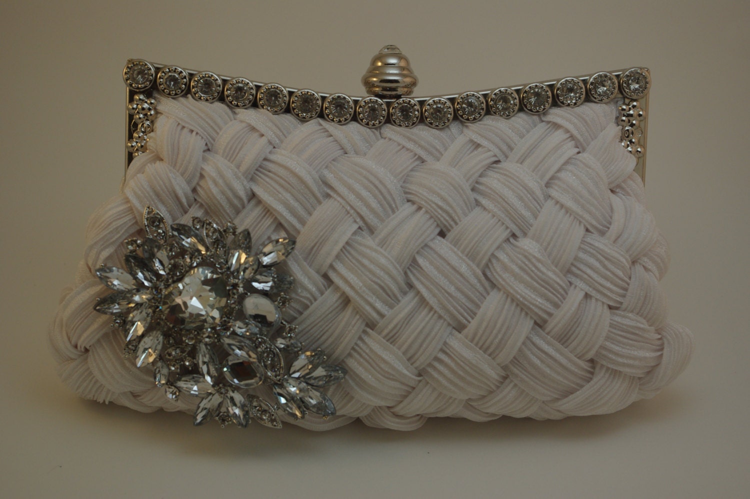 white satin bridal clutch