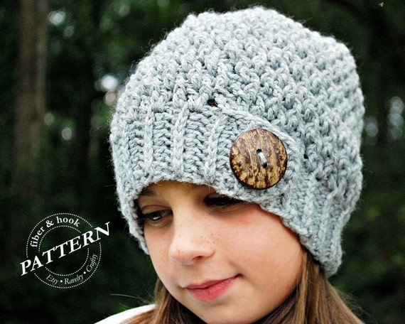 crochet brim hat toddler with pattern CROCHET Pattern Tab FiberAndHook Button PATTERN by Crochet Beanie