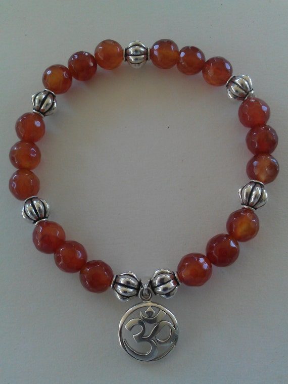 Items similar to Red agate beads, zen bracelet, om charm bracelet, om ...