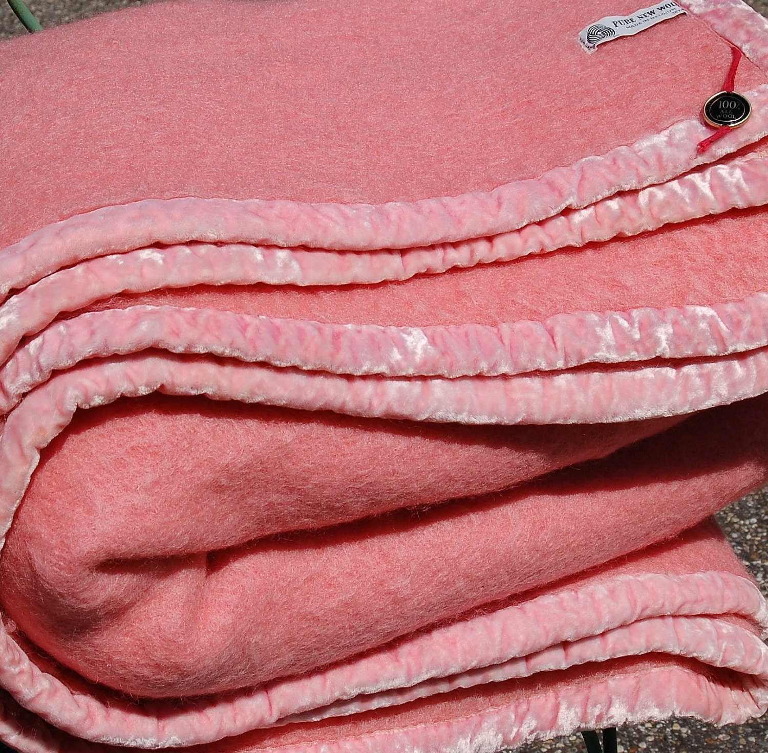 Thick Pink Wool Blanket Made in Belgium with Velvet Edging