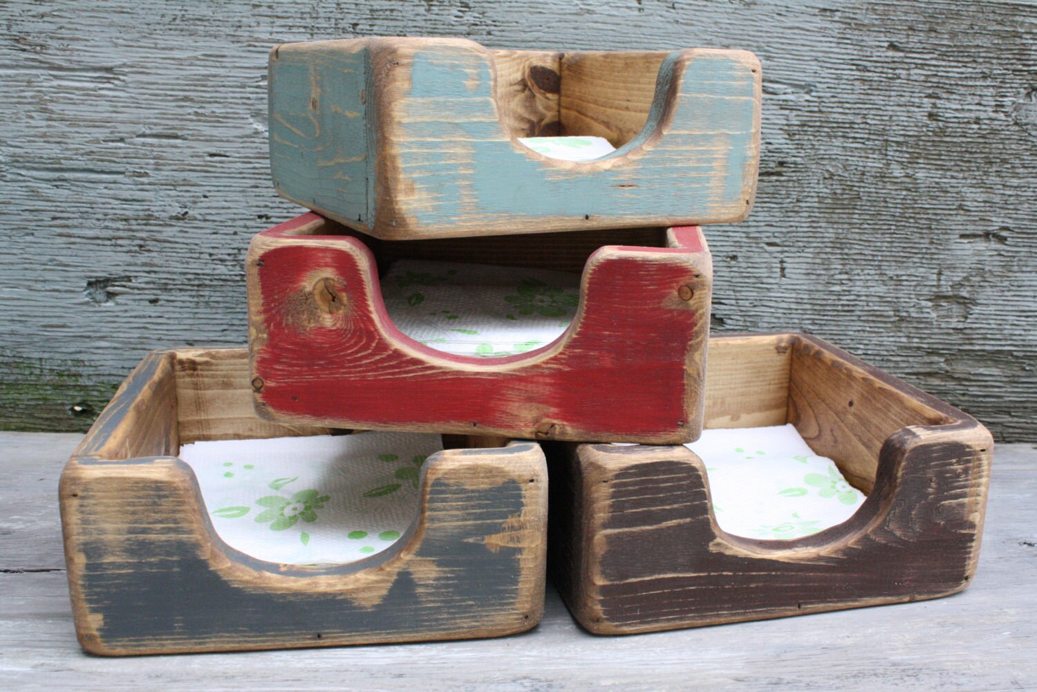 Distressed Napkin Holder Primitive Rustic Decor Painted