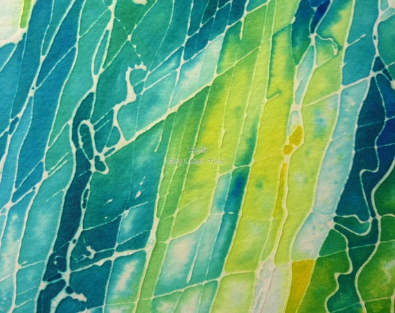 Original Abstract Painting, a mixed media art work with watercolour inks in blue and green.