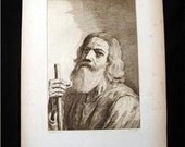 Bartolozzi Antique Stipple Engraving Bearded Man With Staff 1800