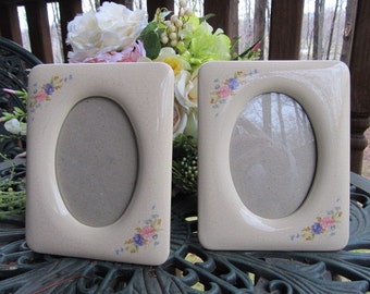 Two 5X7 Glass/Porcelain Picture Frames with Painted Flowers