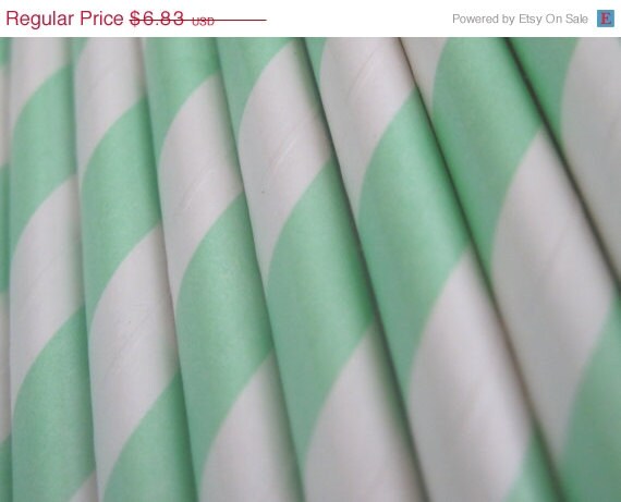 ON SALE - 50 Mint Green Stripe Straws - ships less than 24 hours Il_570xn