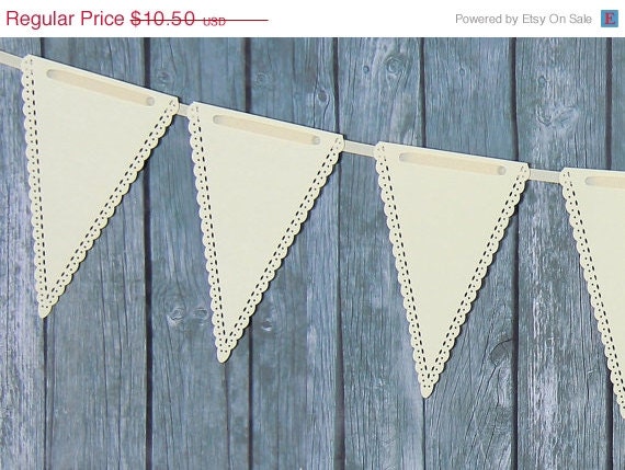 10% off - Cream Triangle Banner Pennant Garland Bunting Photo Prop Holiday Party reusable banner Il_570xn
