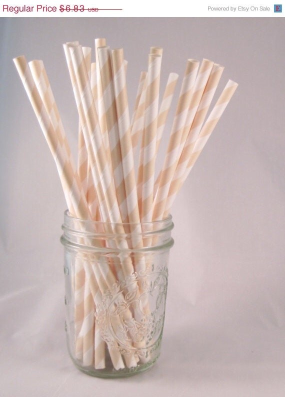 10% off - 50 Cream Beige Elegant Stripe Straws - ships less than 24 hours Il_570xn