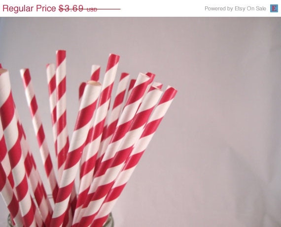 10% off - 25 Red Stripe Straws - ships less than 24 hours Il_570xn