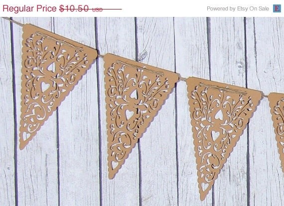10% off - Kraft Paper Lace Triangle Banner Pennant Garland Bunting Photo Prop Love Family Party reusable banner Il_570xn