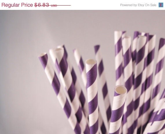 10% off - 50 Purple Eggplant Stripe Straws - ships less than 24 hours Il_570xn