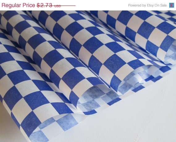 ON SALE 25 Sheets of Blue and White Checkered Deli Wrap Wrapping Paper 12" x 12" Il_570xn