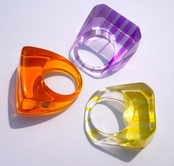 Items similar to 3 chunky RINGS perspex, plastic, lucite clear