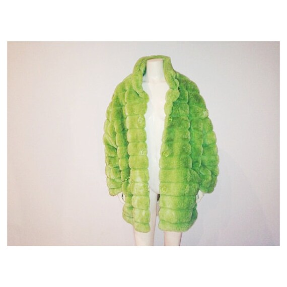 90s Lime Electric Green Faux Fur Jacket by LittleLoco on Etsy