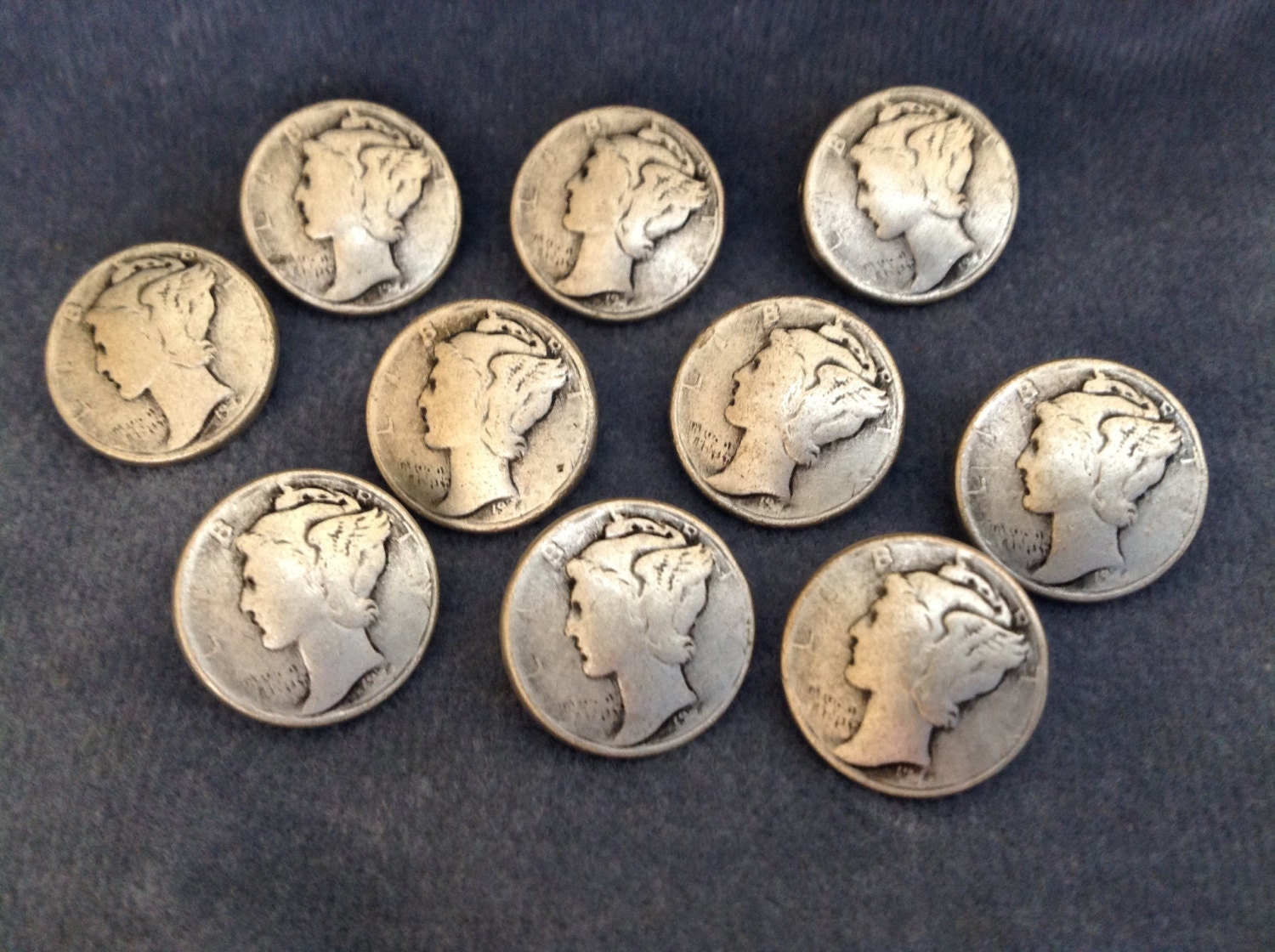 Silver coin buttons. Size 5/8 16mm. Set of 10