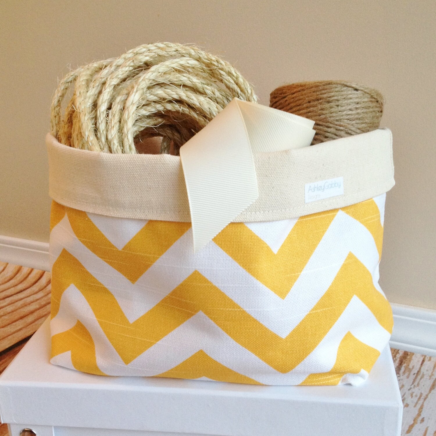 Yellow Chevron Fabric Organizer Bin