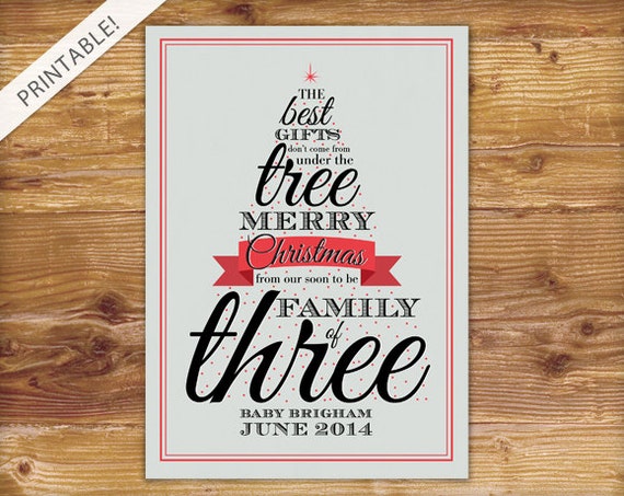 Typographic Red Christmas Tree Pregnancy Announcement