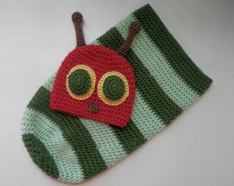 Caterpillar Hat and Body Cocoon, Crochet Caterpillar Photo Prop, Handmade Baby Caterpillar Costume, Crochet Caterpillar Hat and Swaddle
