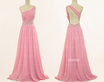 Blush prom dresses, pink prom dresses, chiffon prom dresses, backless ...