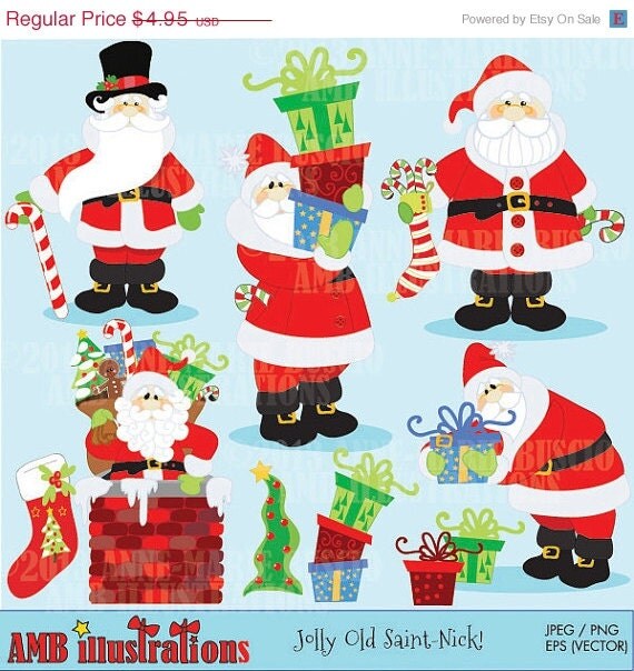 80% OFF Santa clipart, Santa Claus clipart, Christmas clipart package, vector graphics, digital clipart, instant download AMB-506 Il_570xn