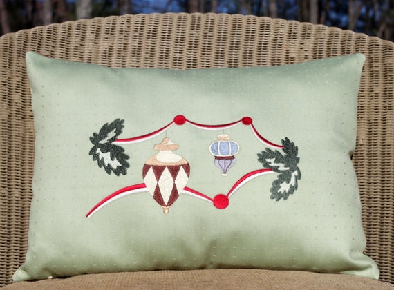 Handmade Embroidered Christmas Lumbar Pillow by TheCowPelt