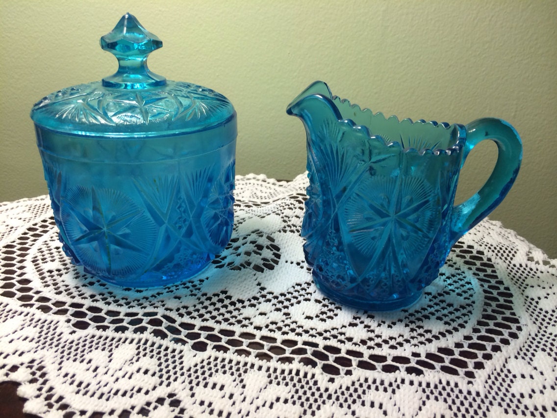 Vintage Wheatonware HandPressed Glass Blue Creamer and