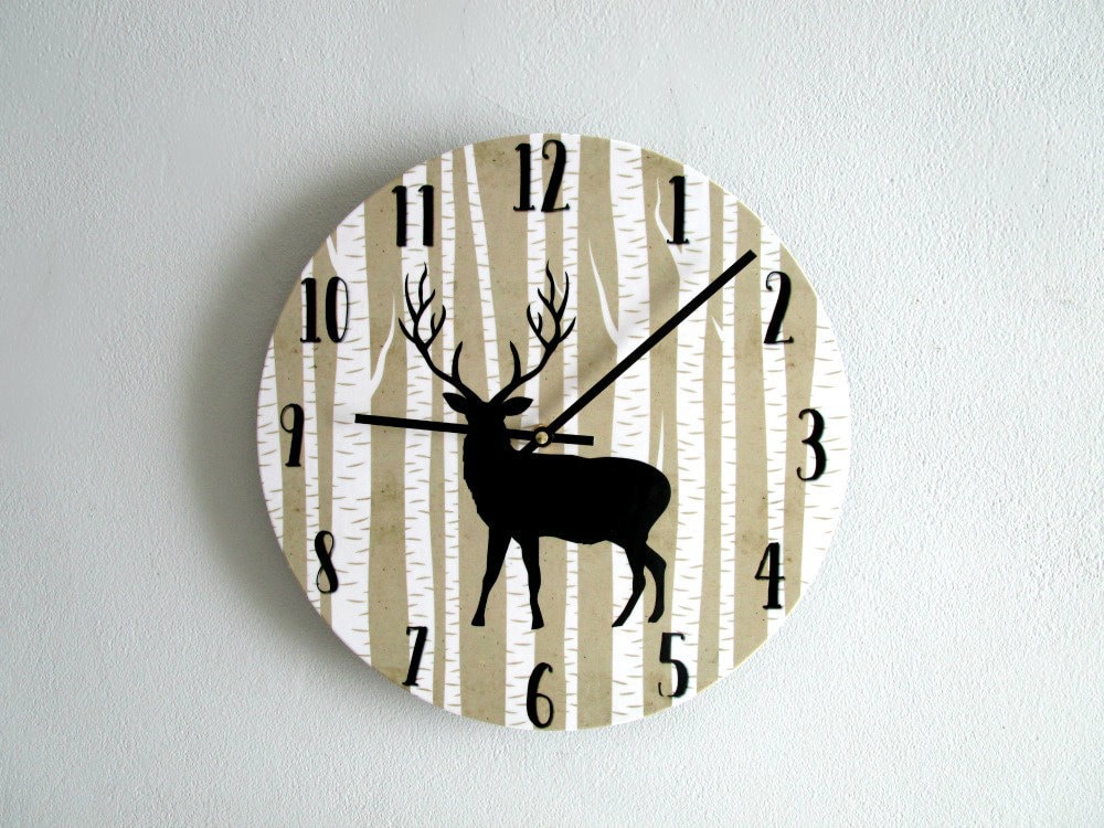 Deer Wall Clock Rustic Wall Clock Woodland by GoldenDaysDesigns