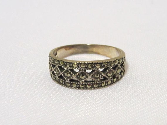 Vintage Sterling Silver Marcasite Band Ring Size 6.75