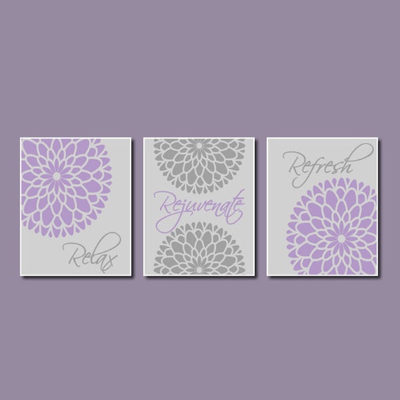 Relax Rejuvenate Refresh Floral Print Purple Gray Wall Art