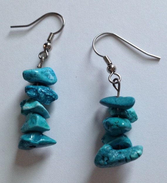 Turquoise nugget beaded earrings by LavenderMoonJewels on Etsy