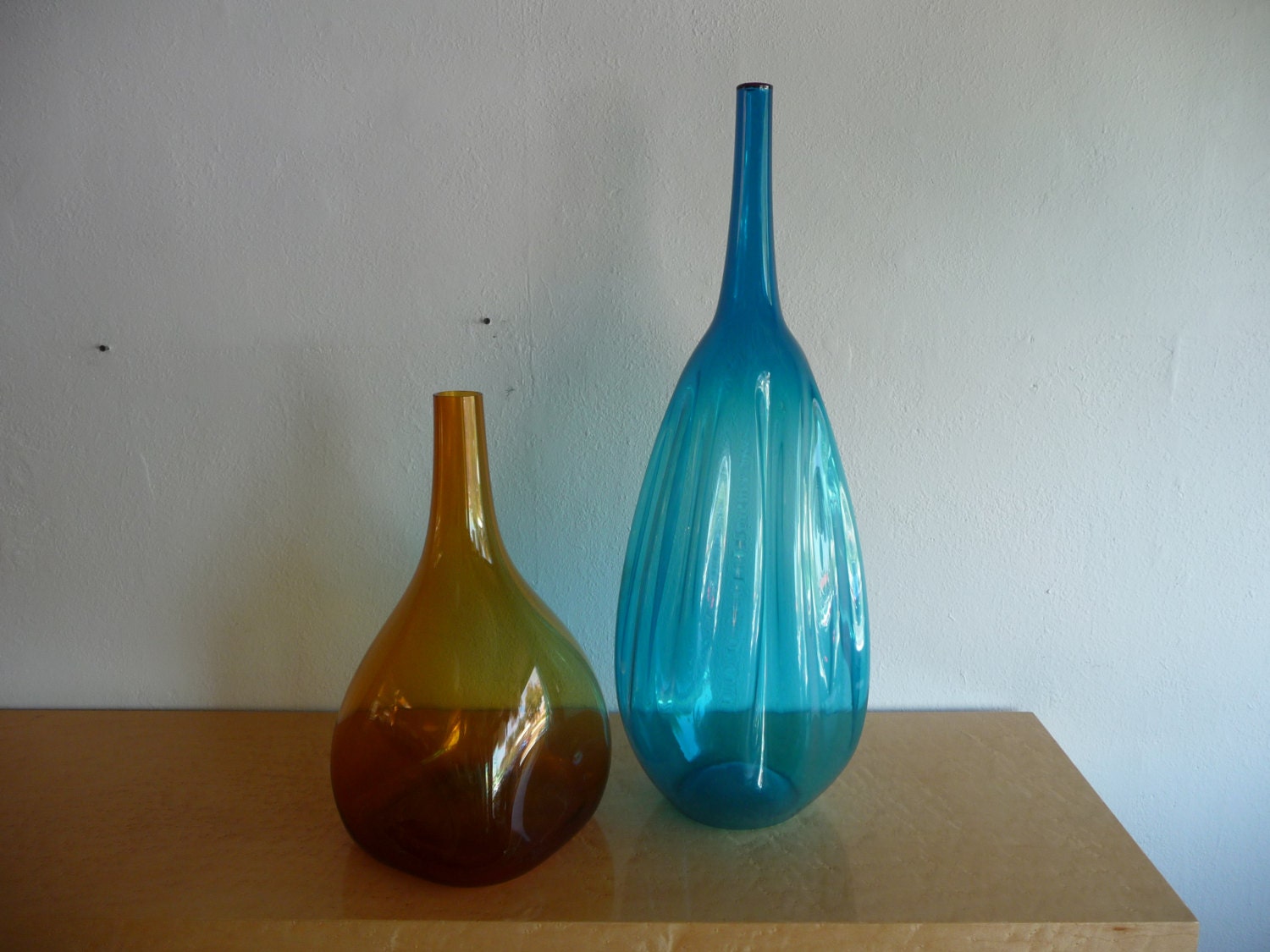 Zeller Large Floor Vase Blue Vase Mid Century Glass Handblown