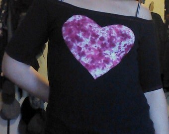 Off the Shoulder Pink Tie Dye Heart Shirt