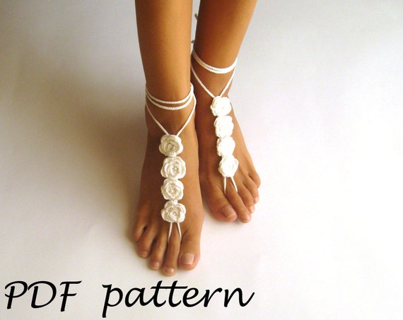 Rose Crochet Barefoot Sandals Nude Shoes Pattern Bridal Shoes Tutorial ...