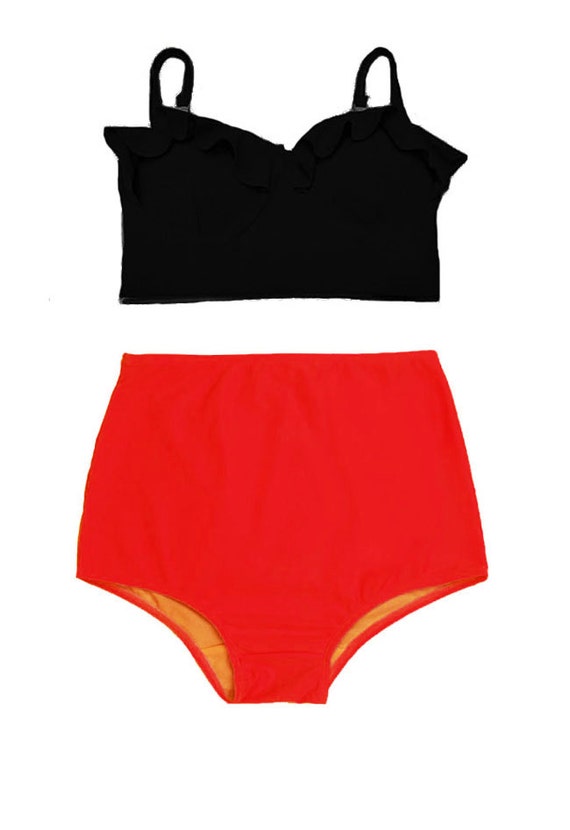 Swimwear Swimsuit Bathing suit Black Midkini Top and Red