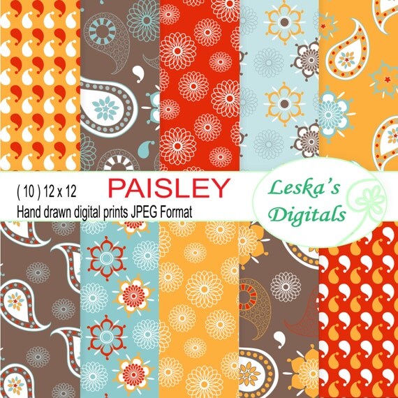 Items similar to Paisley digital paper: "Paisley" scrapbook paper pack ...