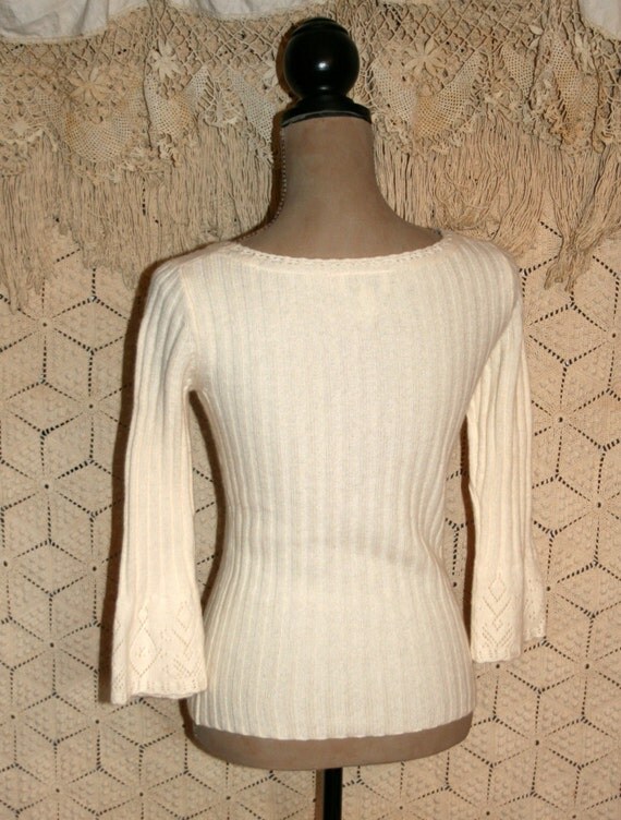 Cream White Sweater Pullover Sweater Top Wool Angora Cashmere