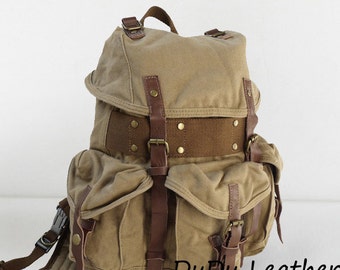 Men's / Women's Leather Backpack - Canvas Backpack - Canvas bag Leather ...