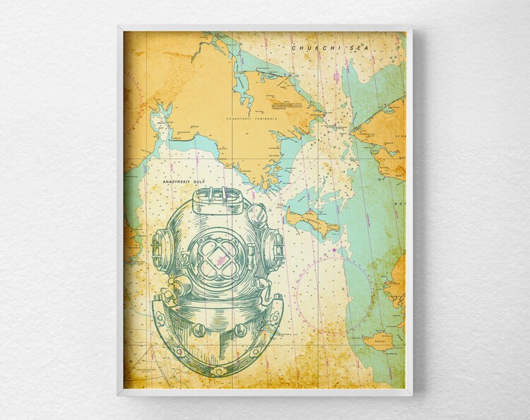Nautical Map Art Nautical Poster Nautical Print Scuba by Loftipop