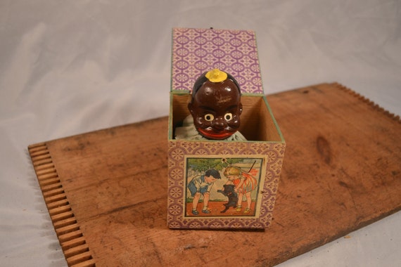 Black Face Jack In The Box Antique Toy Rare 40's-50's