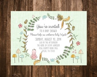 Woodland Critters Baby Shower Invitation; Printable or set of 10