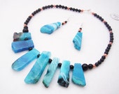 OOAK Statement blue gemstone slab necklace and earrings set